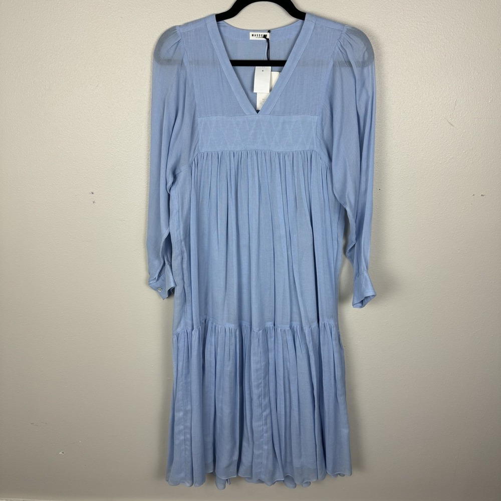 Masscob Long Sleeve Maxi Dress Size XS Light Blue Gauze Cotton Boho Midi Lined
